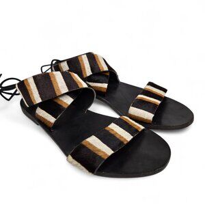 Huma Blanco Lita Ankle Wrap Leather Strappy Women's Cow Hair Gladiator Native 8